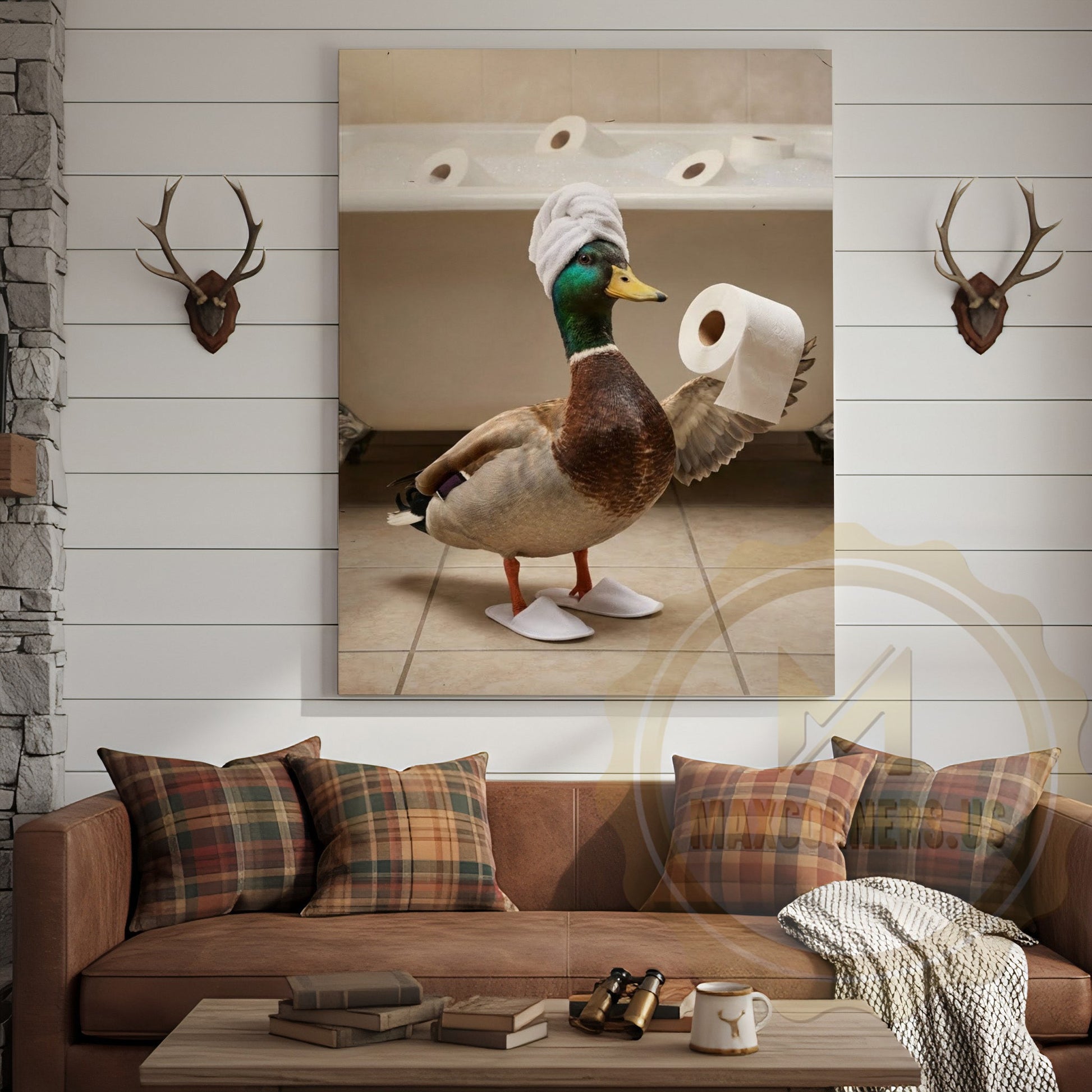 Duck Canvas Bathroom Towel Flying Humor Canvas Wall Art