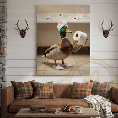 Duck Canvas Bathroom Towel Flying Humor Canvas Wall Art