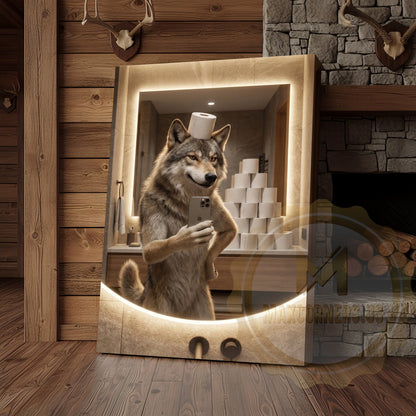Wolf Canvas Modern Bathroom Mirror Selfie Humor Canvas Wall Art