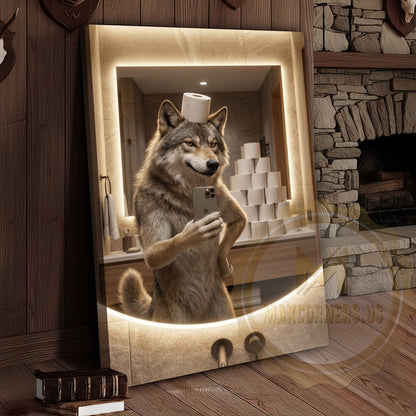 Wolf Canvas Modern Bathroom Mirror Selfie Humor Canvas Wall Art