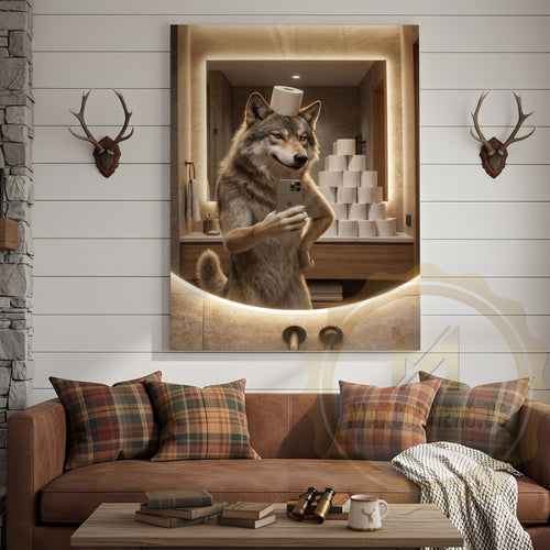 Wolf Canvas Modern Bathroom Mirror Selfie Humor Canvas Wall Art