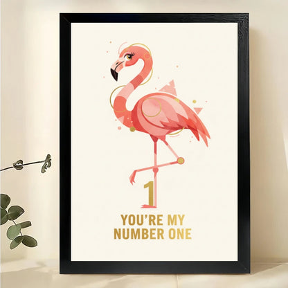 Retro Inspirational “You’re My Favorite” Flamingo Illustration – Pink Toned Wall Art on Natural Wood Canvas