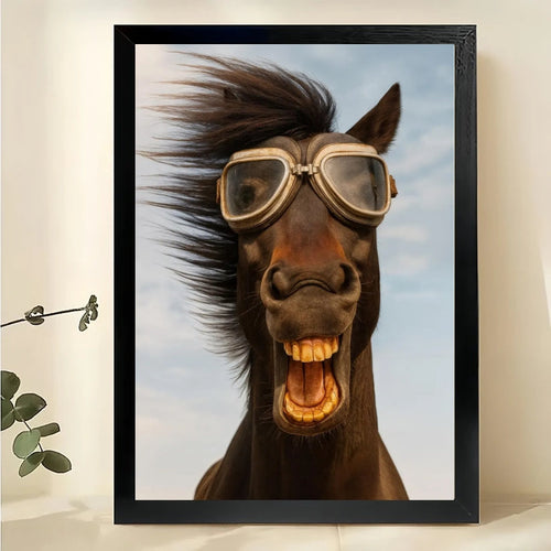 Pilot Horse – Whimsical Vintage Wall Art on Natural Wood Canvas