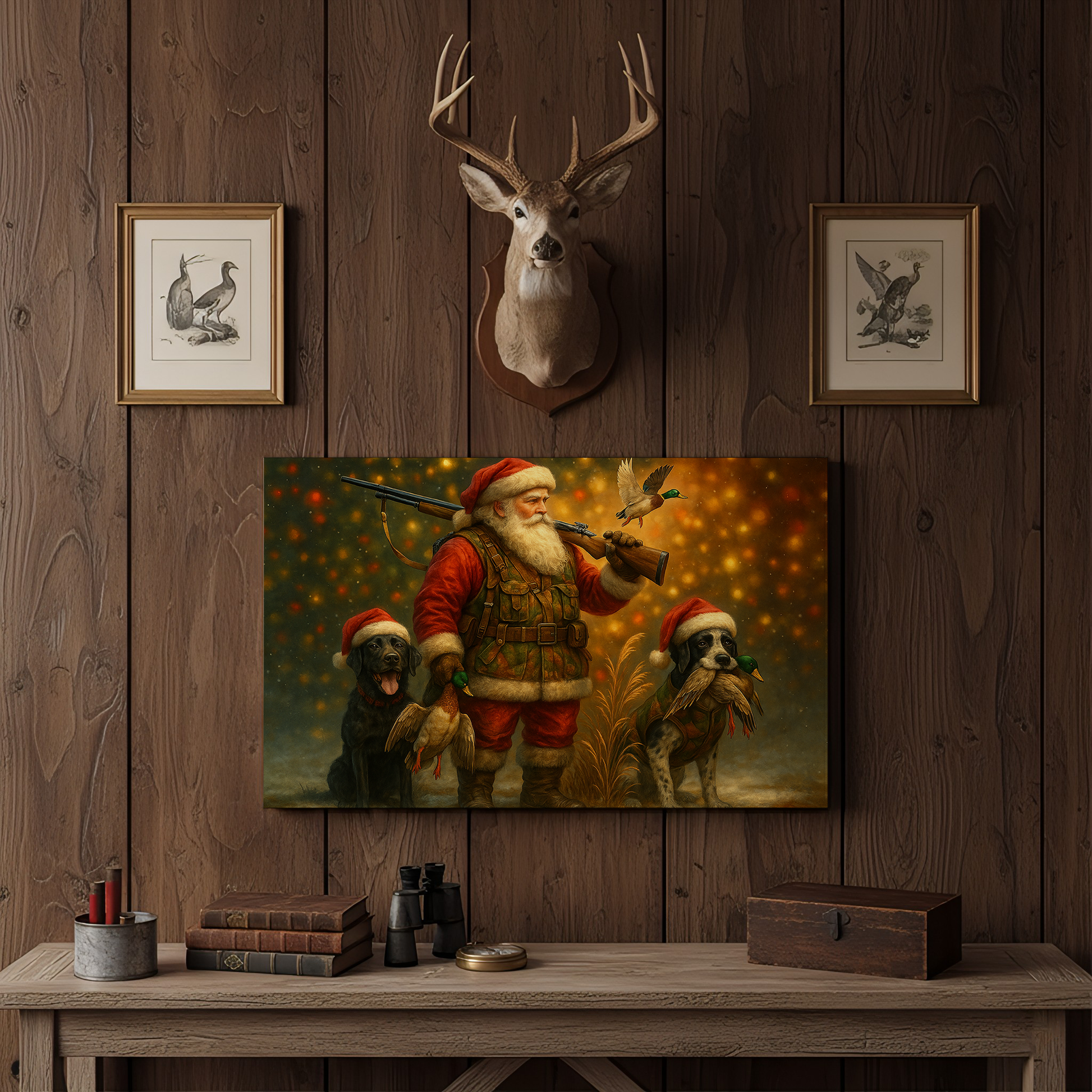 Santa Hunting Scene 3D Wrapped Canvas Wall Art