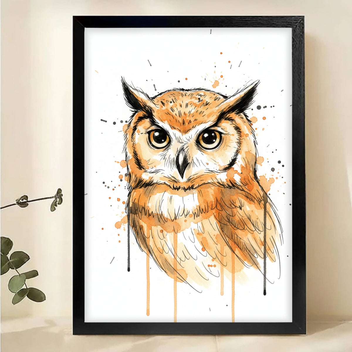 Watercolor Owl Art Print - Sketch Style Wildlife Wall Decor Canvas Wall Art