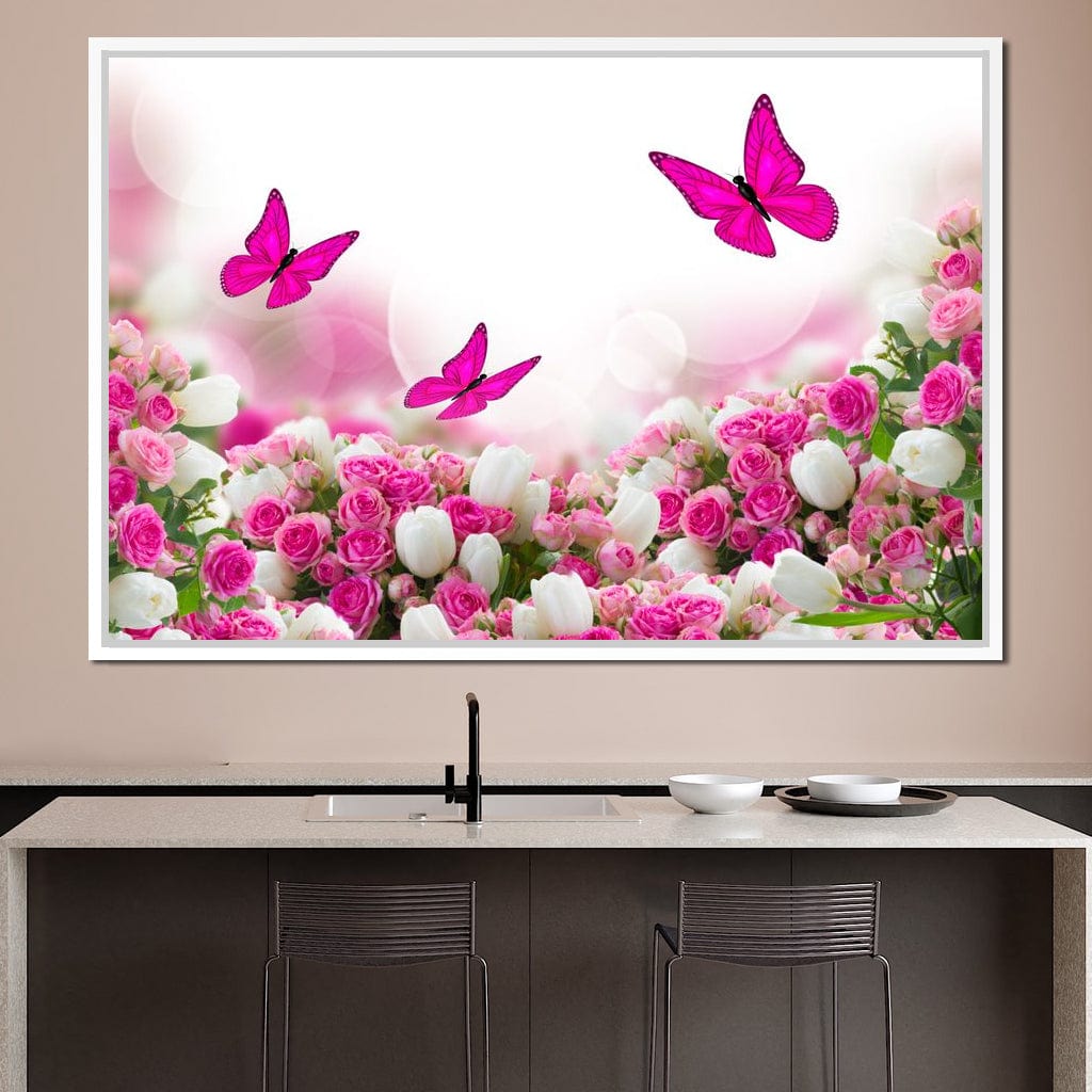 Pink Roses & Butterflies Canvas Wall Art