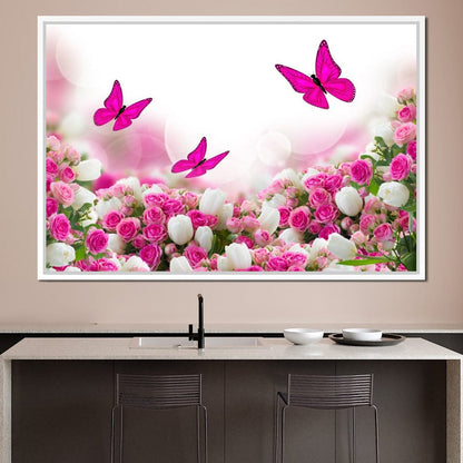 Pink Roses & Butterflies Canvas Wall Art