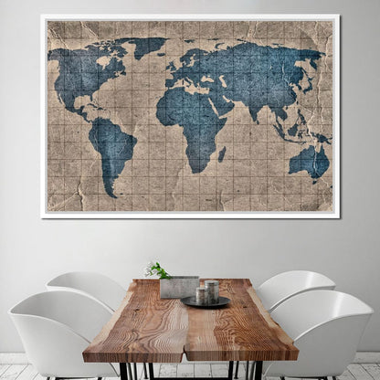 Blue Lands World Map Canvas Wall Art