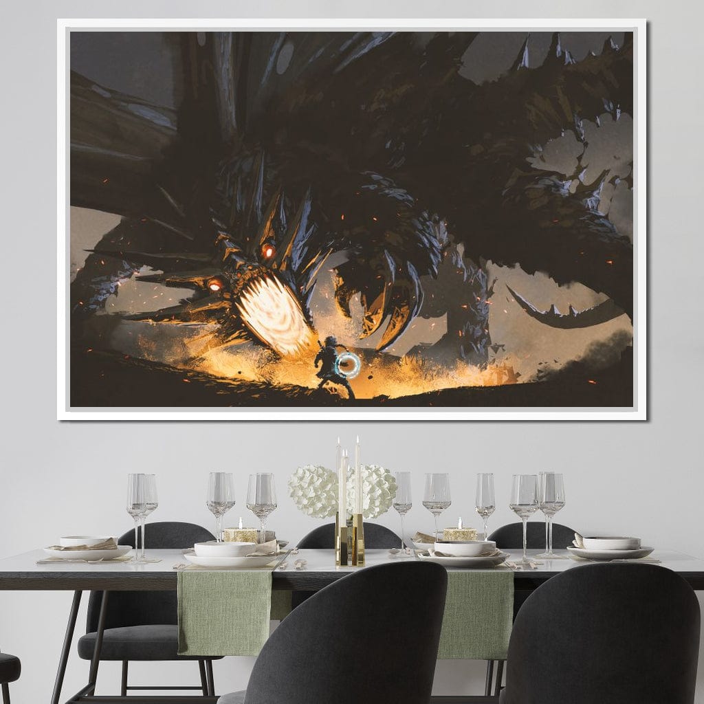 Dark Dragon Clash Canvas Wall Art