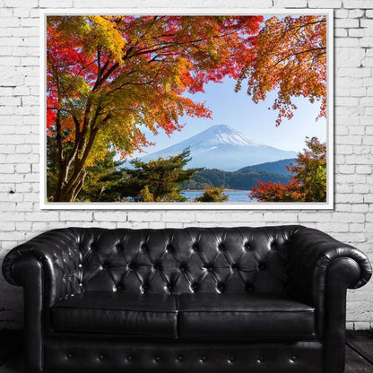 Autumn Trees by Mount Fuji Canvas Wall Art