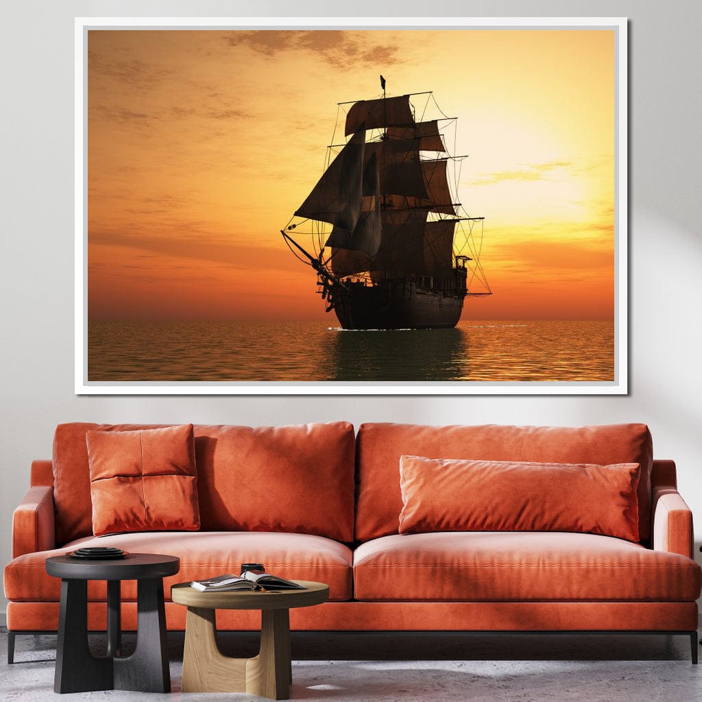 Old Ship At Sea Canvas Wall Art