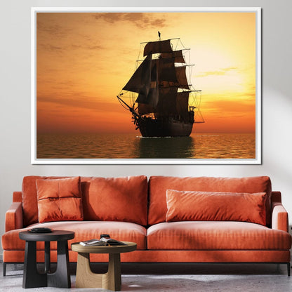 Old Ship At Sea Canvas Wall Art