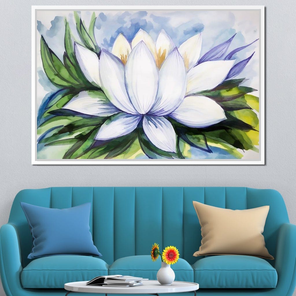 White Lotus Flower Canvas Wall Art