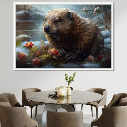 Winter Beaver Canvas Wall Art