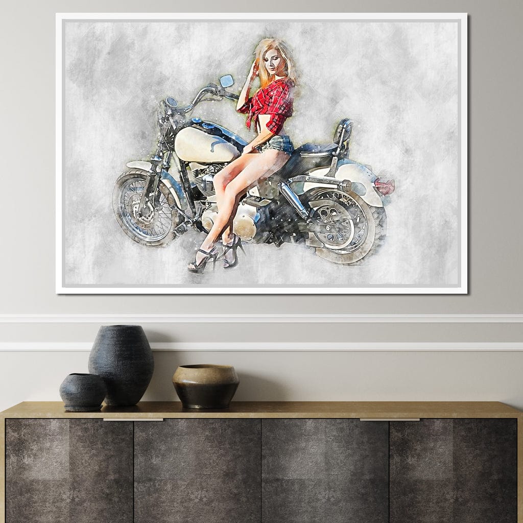 Girl Motorcycle - Mateo Canvas Wall Art