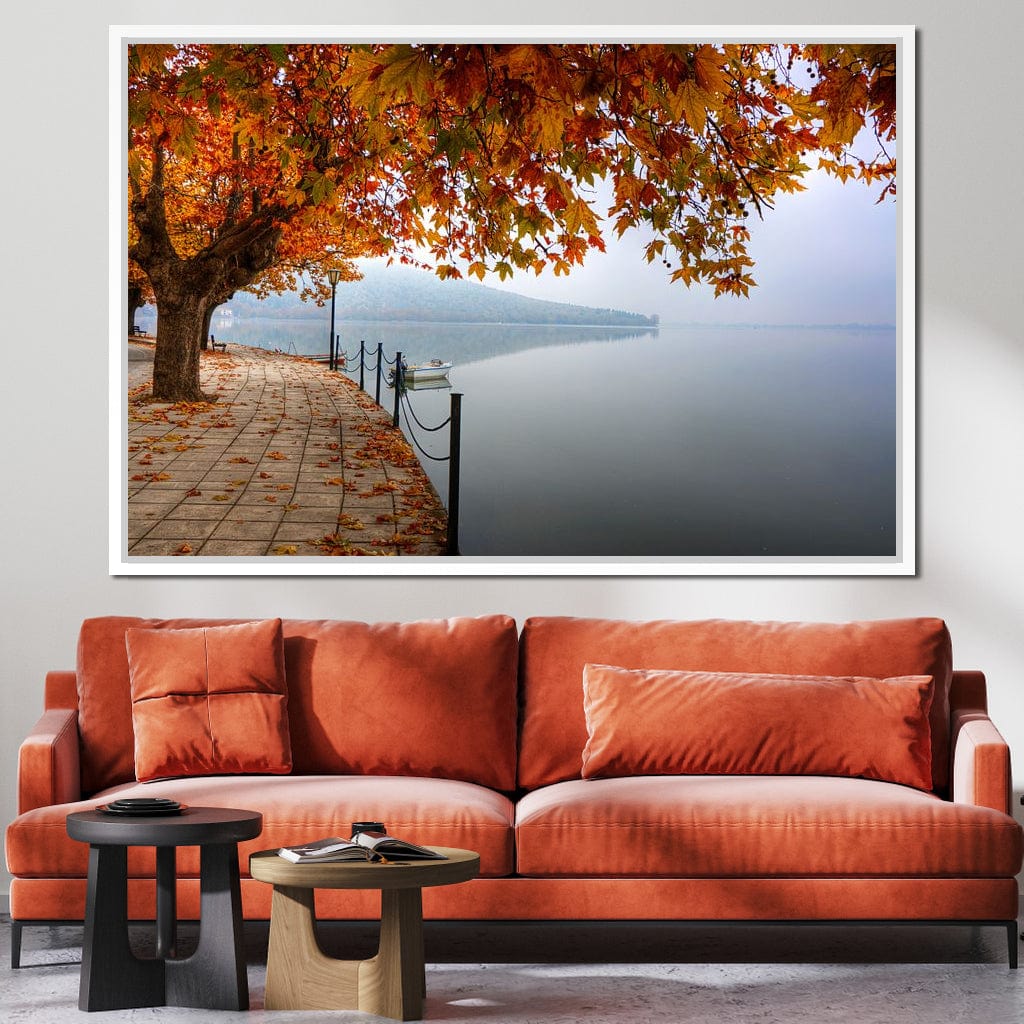 Lakeshore by Fall Canvas Wall Art