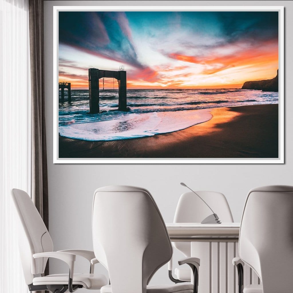 Beach Sunset Old Pier Canvas Wall Art