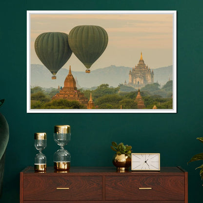 Hot Air Balloon over The Ancient Temples of Bagan Canvas Wall Art