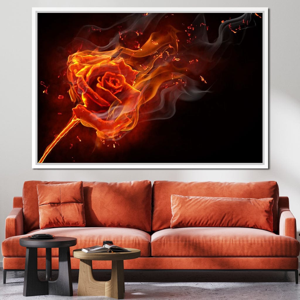 Rose on Fire Canvas Wall Art