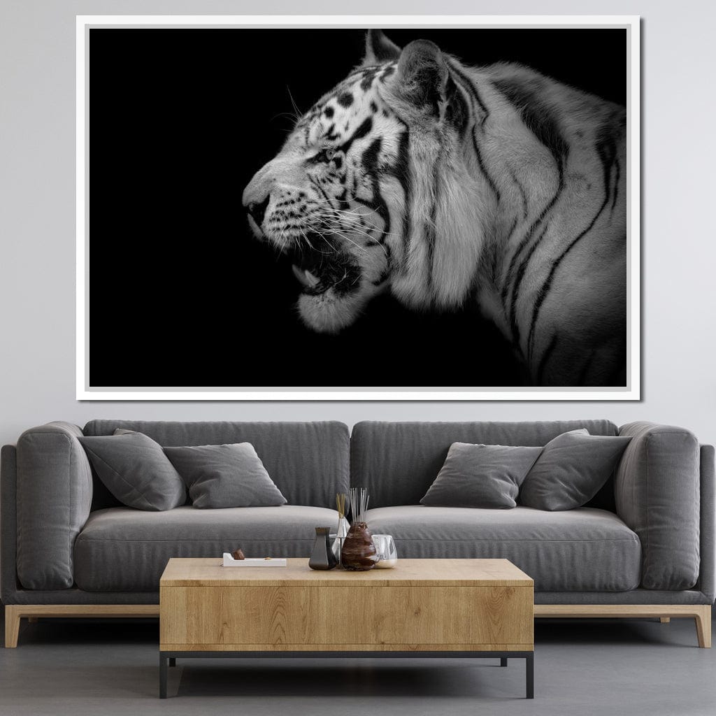 Black and White Tiger Profile Canvas Wall Art