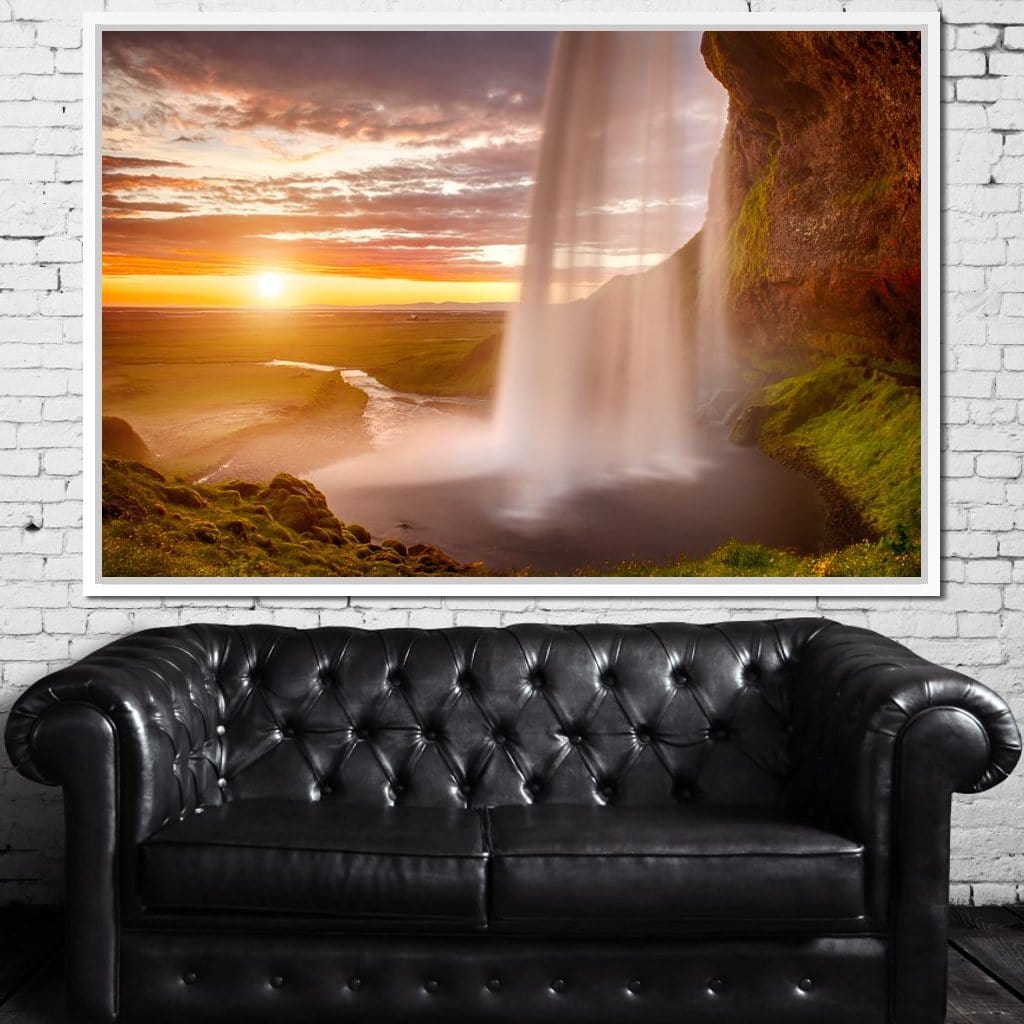 Sunset over Seljalandsfoss Waterfall Canvas Wall Art