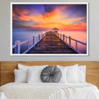 Celebrated Pier Pink Sunset Canvas Wall Art