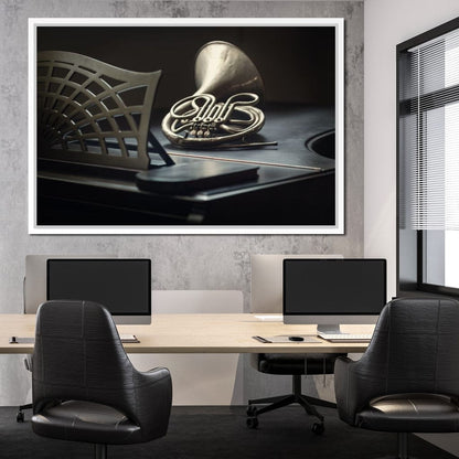 French Horn on the Grand Piano Canvas Wall Art