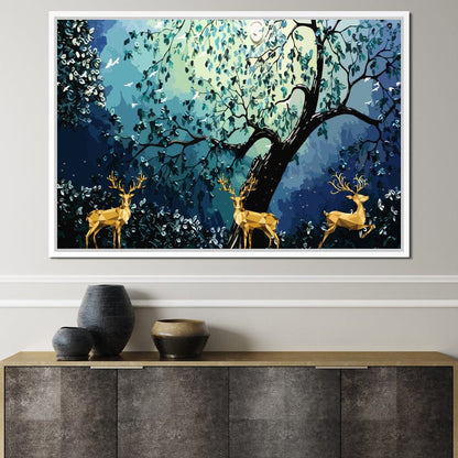Golden Deers Canvas Wall Art