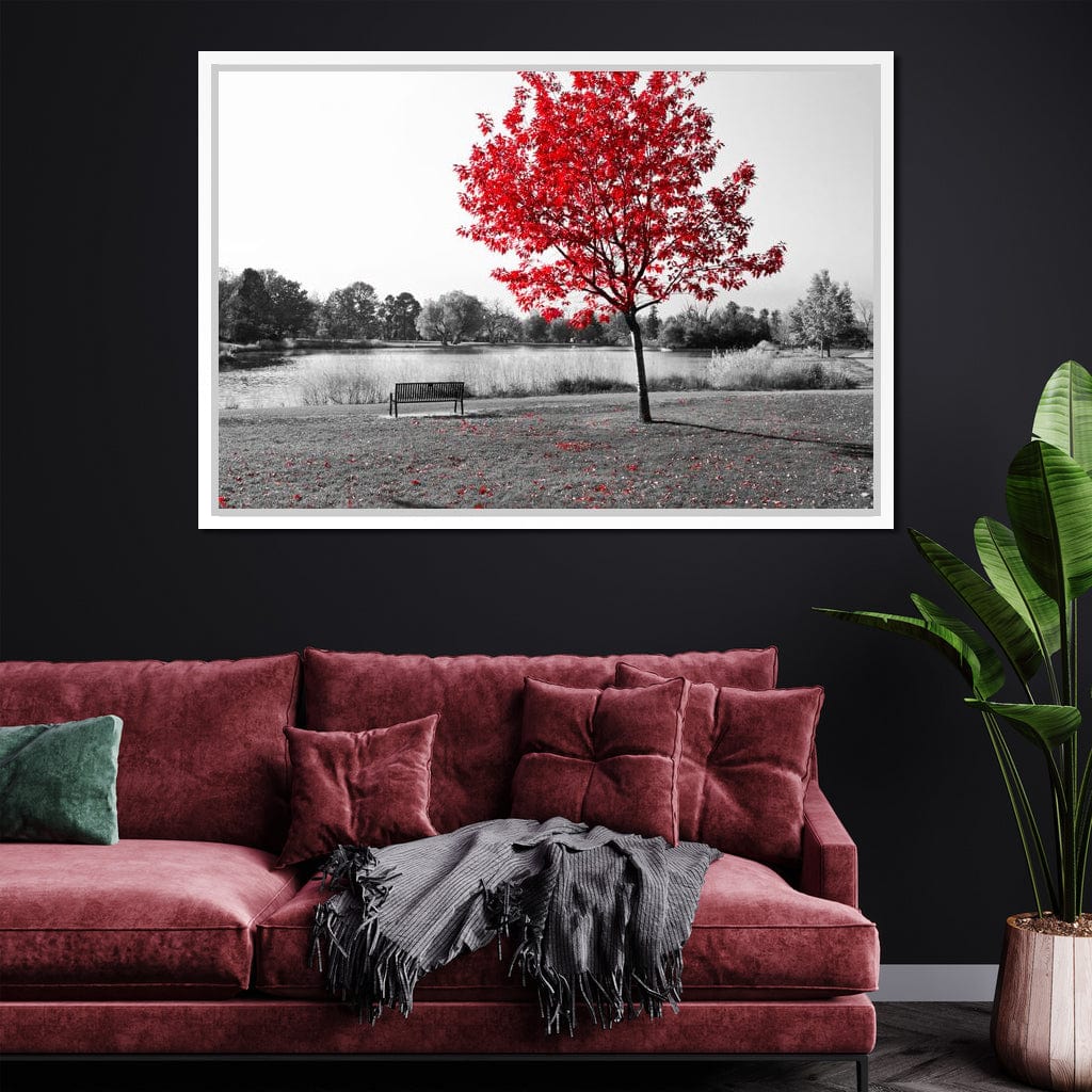 Calm View By The Red Tree Canvas Wall Art