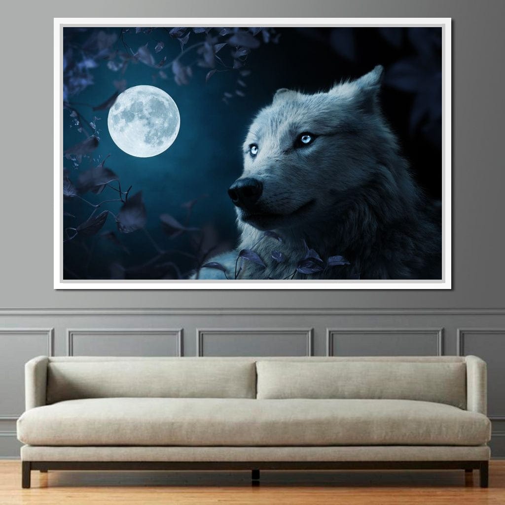 Wolf Full Moon Canvas Wall Art