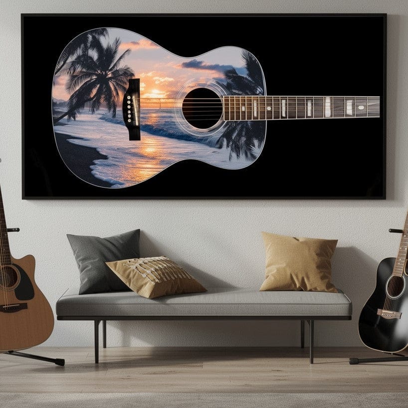Tropical Sunset Guitar Dream Canvas Wall Art
