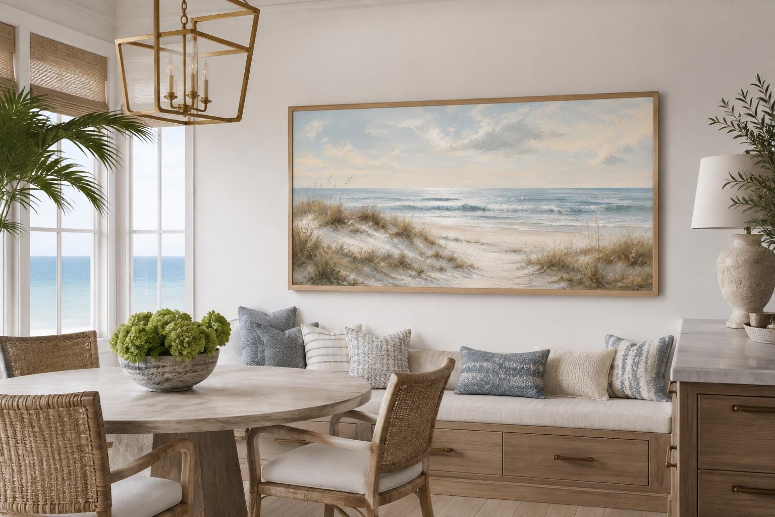 Sandy Beach Dunes with Sea Grass and Rolling Waves Wall Art