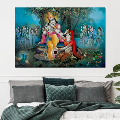 Radha & Krishna Love Tree Canvas Wall Art