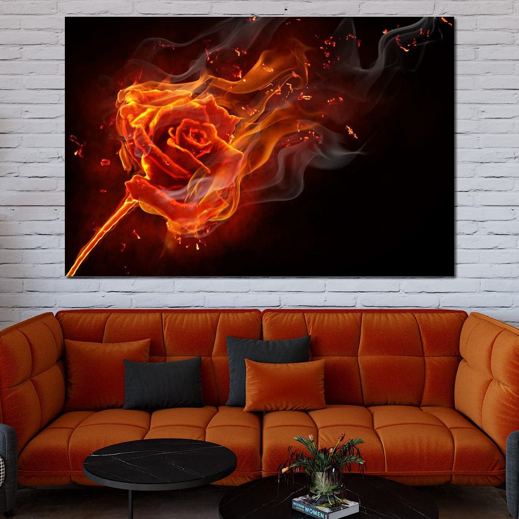 Rose on Fire Canvas Wall Art