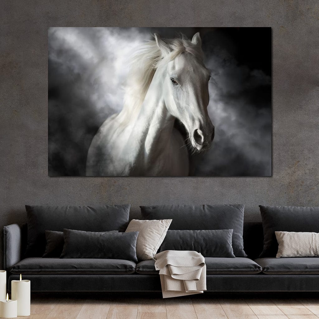 White Stallion Canvas Wall Art