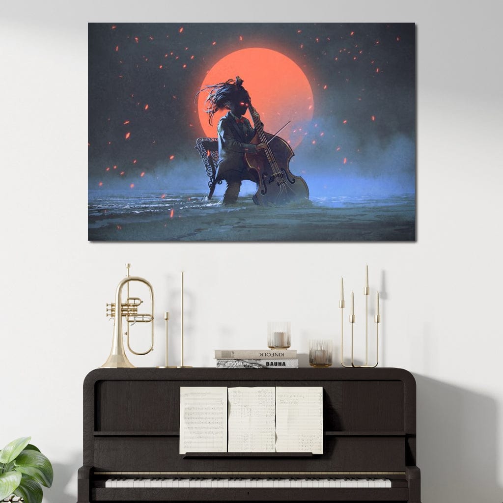 Mysterious Man Playing the Cello Canvas Wall Art