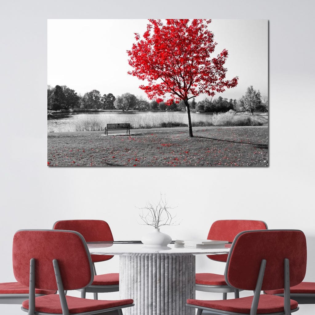 Calm View By The Red Tree Canvas Wall Art
