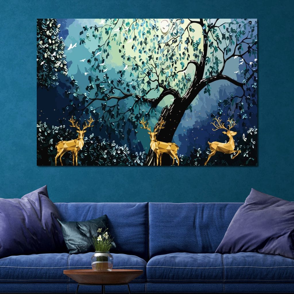 Golden Deers Canvas Wall Art