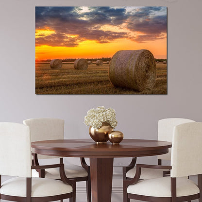 Hay Bales Sunset Canvas Wall Art