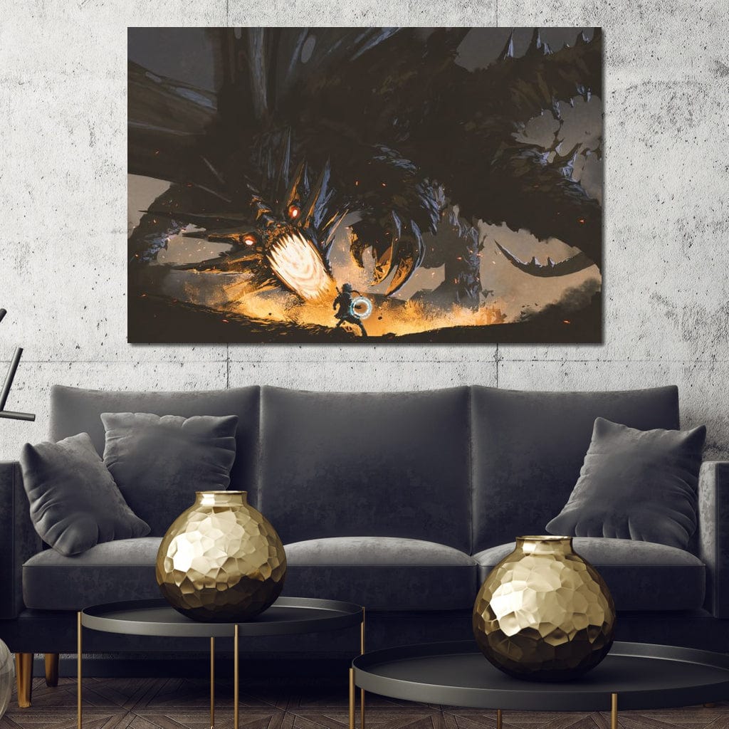 Dark Dragon Clash Canvas Wall Art