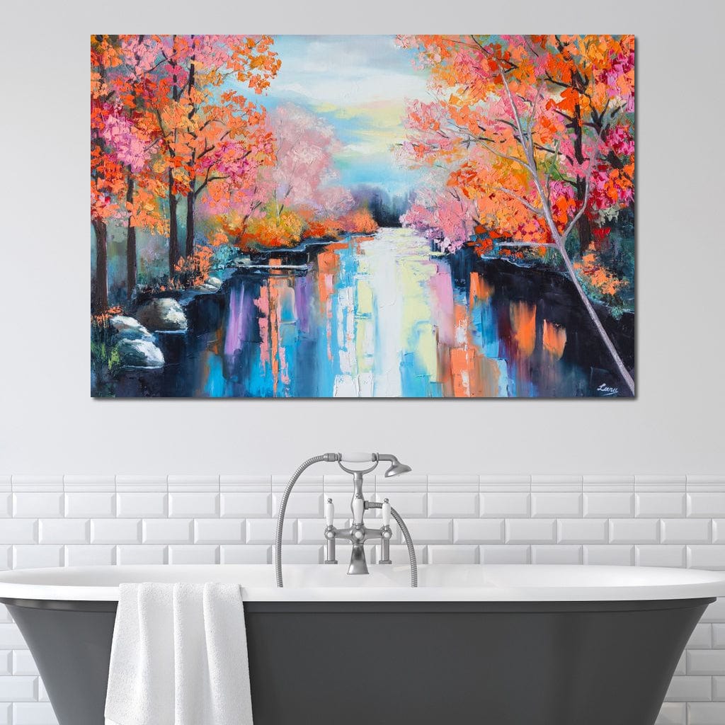 Autumn Stream Pastel Canvas Wall Art