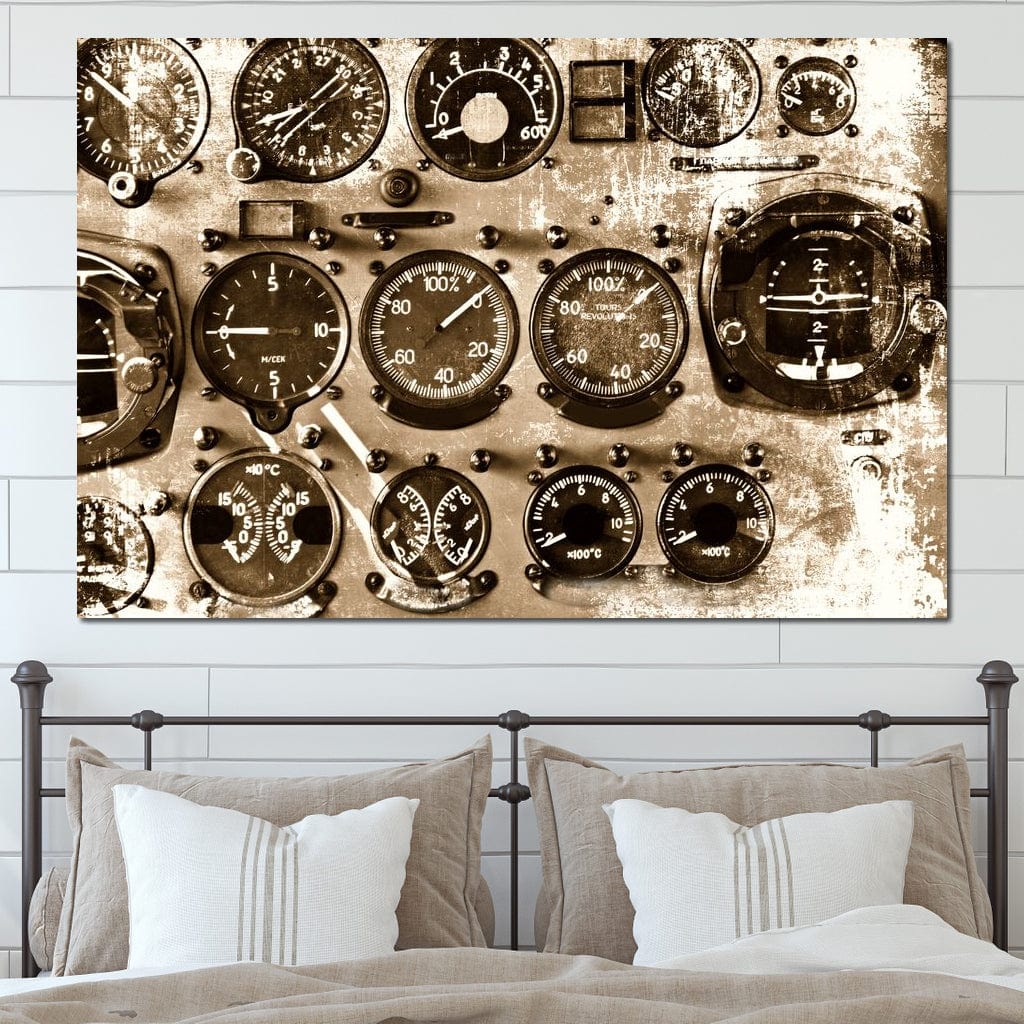 Retro Airplane Instruments Canvas Wall Art