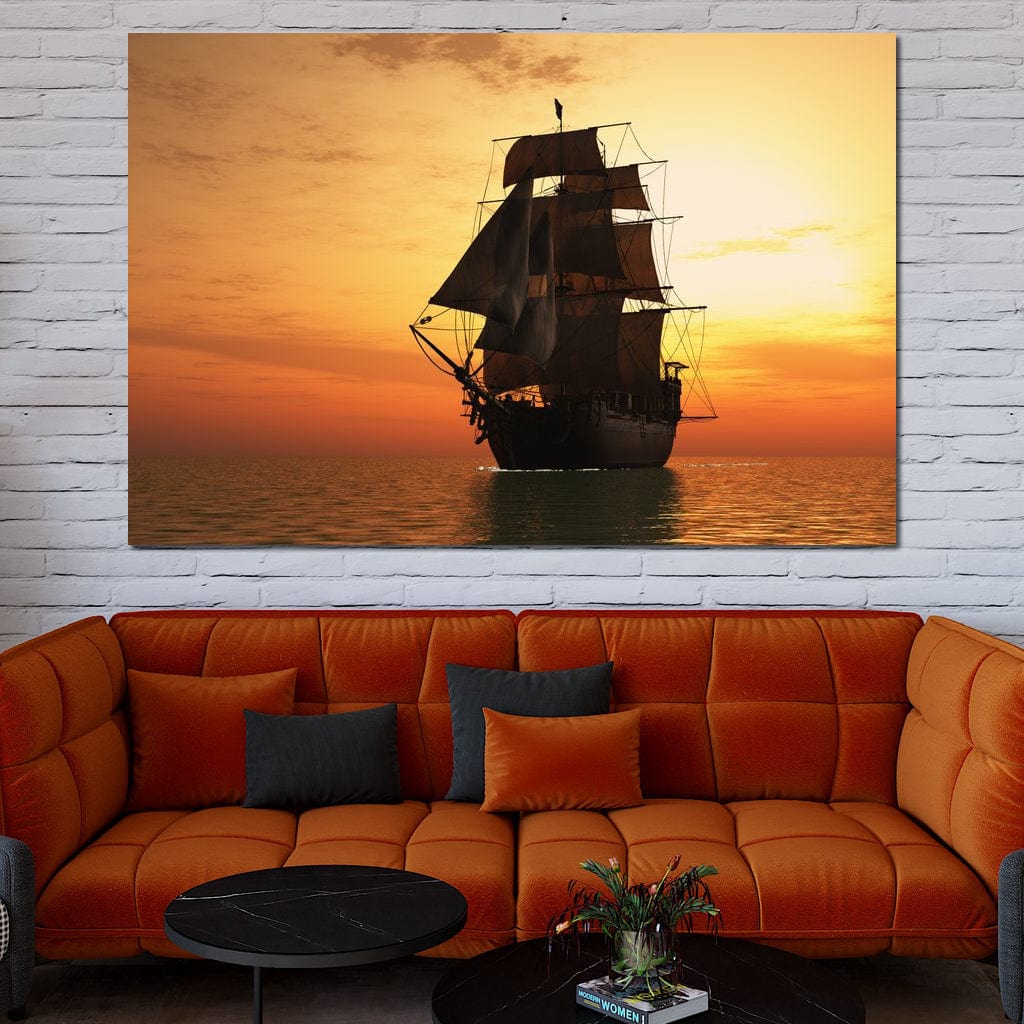 Old Ship At Sea Canvas Wall Art