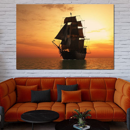 Old Ship At Sea Canvas Wall Art