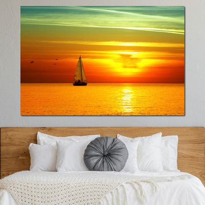 Sailing Boat Sunset Canvas Wall Art