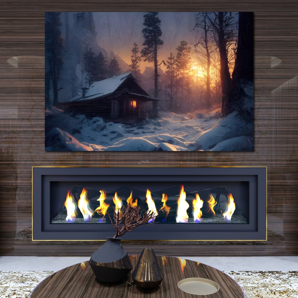Warm Cabin Covered in Snow Canvas Wall Art