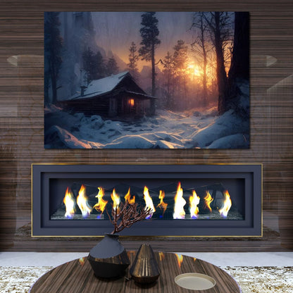 Warm Cabin Covered in Snow Canvas Wall Art