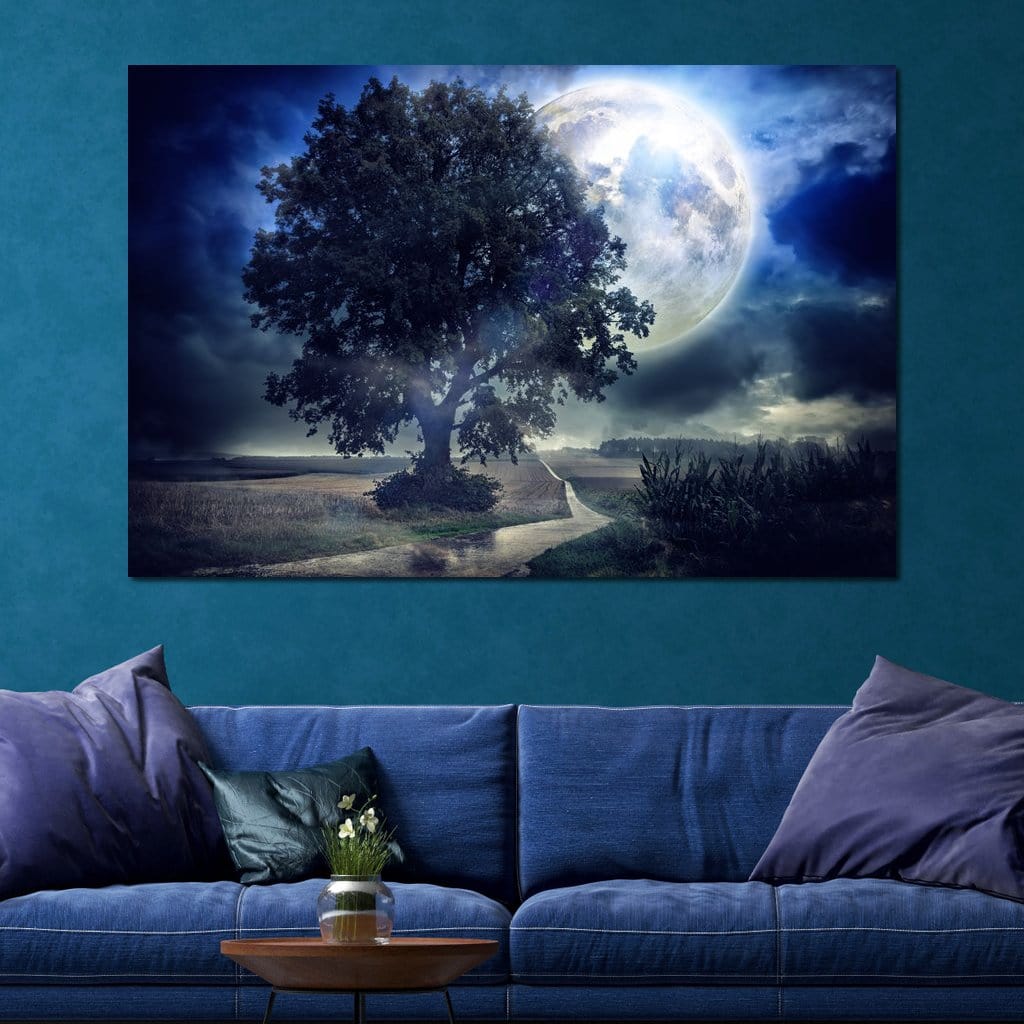 Giant Moon Summer Night Canvas Wall Art