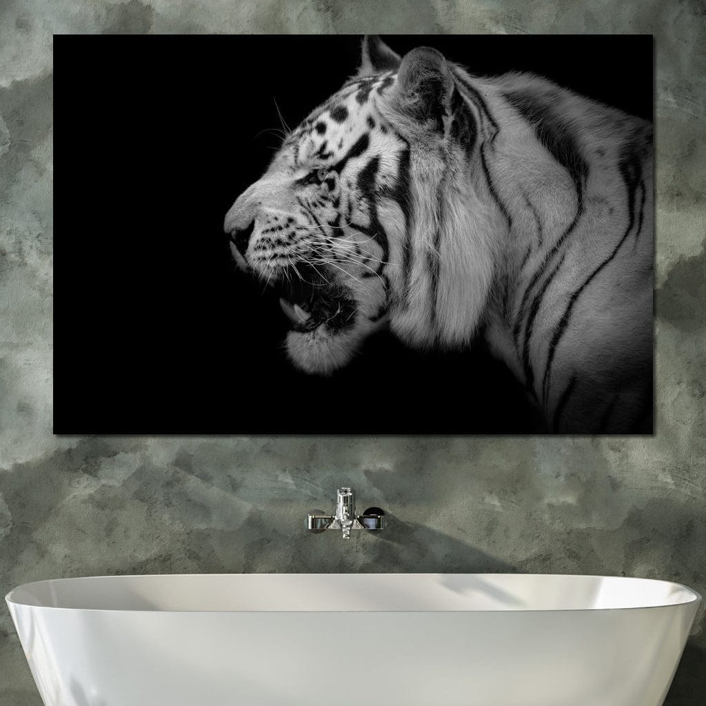 Black and White Tiger Profile Canvas Wall Art
