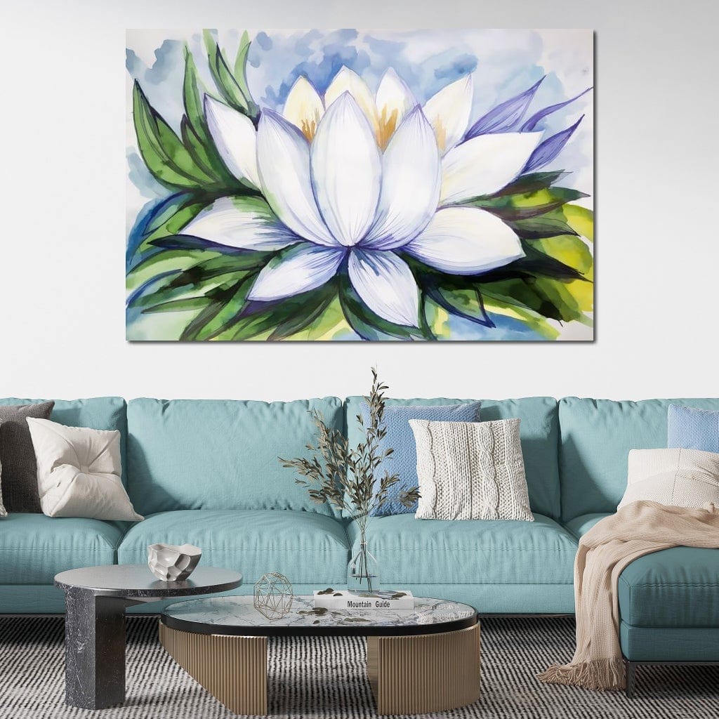 White Lotus Flower Canvas Wall Art